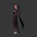 Traditional Style Woman In Purple Red Robe With Elaborate Headpiece And Tassels