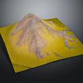 Detailed Mountain Terrain Model With Yellow Landform And Rock Textures