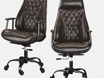 Brown Leather Office Chair With Diamond Stitching Metal Frame And Swivel Base 3d model