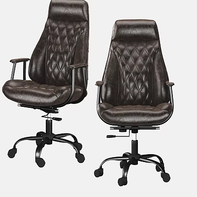 Brown Leather Office Chair With Diamond Stitching Metal Frame And Swivel Base 3d model