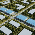 Modern Industrial Factory Complex Featuring Multiple Buildings Green Trees And Road Layout