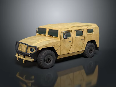 Tan Colored Military Off Road Vehicle With Rugged Design And Large Tires 3d model