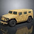 Tan Colored Military Off Road Vehicle With Rugged Design And Large Tires