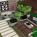 Rockery Stones In Modern Garden Landscaping With Green Plants And Water Features