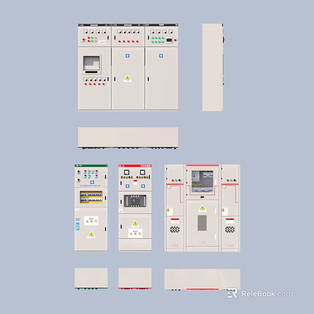 Industrial Electrical Control Cabinets With Multiple Panels LCD Screens Indicator Lights And Control Buttons 3d model 