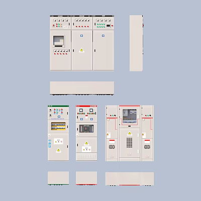 Industrial Electrical Control Cabinets With Multiple Panels LCD Screens Indicator Lights And Control Buttons 3d model