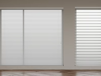 Interior Room Window With White Venetian Blinds And Wooden Herringbone Floor 3d model