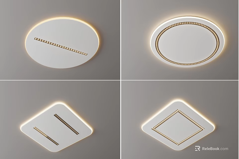 Modern Ceiling Lights Design With Round Square Shapes And Gold Decorative Lines 3d model 