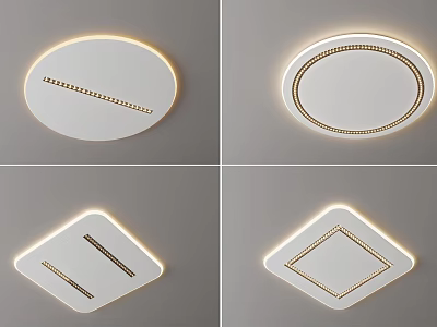 Modern Ceiling Lights Design With Round Square Shapes And Gold Decorative Lines 3d model