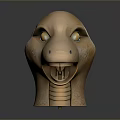 Bronze Snake Head Sculpture With Textured Skin Yellow Eyes And Open Mouth