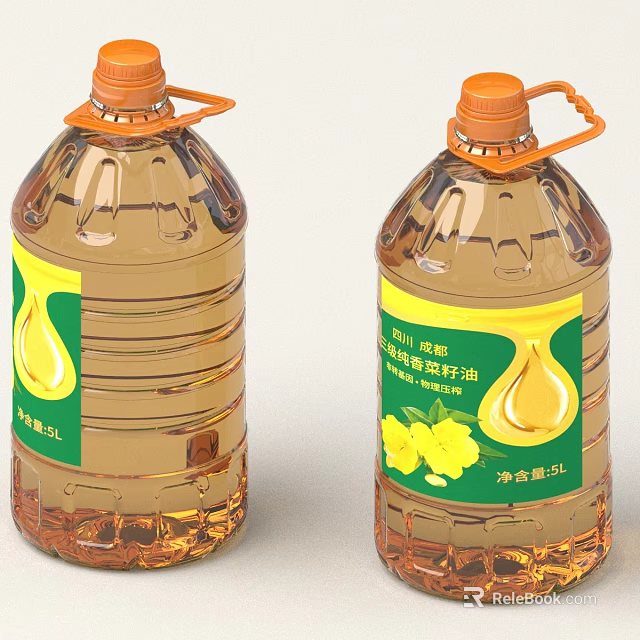 Transparent Edible Oil Bottles With First Grade Pressed 5L Net Content And Yellow Flower Design 3d model 