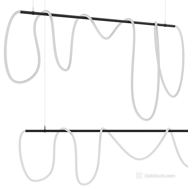 Modern Chandelier With White Curved Lines And Black Horizontal Bar Design 3d model 
