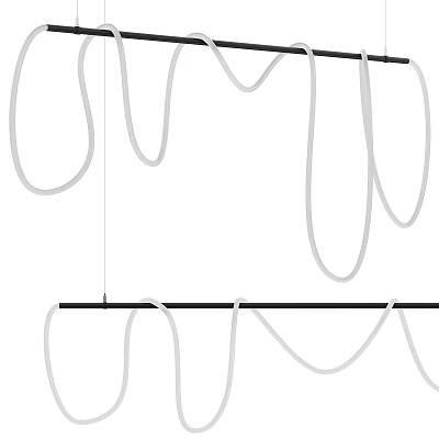 Modern Chandelier With White Curved Lines And Black Horizontal Bar Design 3d model