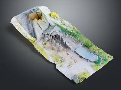 Scenic Natural Landscape Featuring Rocky Hills Green Vegetation Winding Pathway And Cave Structure 3d model