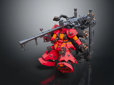 Red Smart Machine In Mech Robot Form Equipped With Heavy Weaponry And Intricate Mechanical Details 3d model