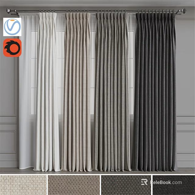 Modern Linen Curtains in Various Neutral Colors for Home Window Decoration 3d model 