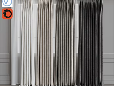 Modern Linen Curtains in Various Neutral Colors for Home Window Decoration 3d model