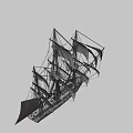 Historical Naval Weapon Sailing Ship With Multiple White Sails Black Hull And Cannon Ports