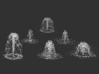 Multiple Abstract Digital Fountains in Dot Matrix Design on Black Background 3d model