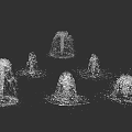 Multiple Abstract Digital Fountains in Dot Matrix Design on Black Background 3d model