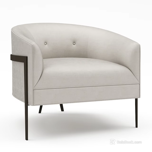 Light Gray Modern Single Sofa With Button Tufted Backrest And Black Metal Legs 3d model