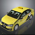 Shiny Yellow Taxi Sedan With Black Trim Windows And TAXI Sign