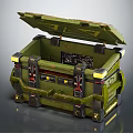 Open Green Military Crate With Metal Fittings Yellow Accents And Interior Panel