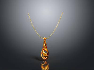 Golden Teardrop Pendant Necklace with Shiny Glossy Design Elegant Fashion Accessory 3d model