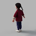 Young Girl Wearing Red Traditional Outfit With Braided Hair Blue Pants And White Sneakers