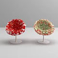 Red And Green Spherical Single Chairs On White Platform With Gray Background 3d model
