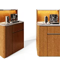 Two Elegant Wooden Herringbone Sideboards With Coffee Machine And Top Lighting