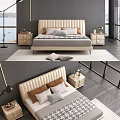 Modern Beige Double Bed With Upholstered Headboard Bedside Tables And Sea View 3d model