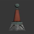 Decorative Tower Ornament With Octagonal Stone Base Red Cone And Metallic Sphere Top 3d model
