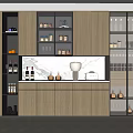 Modern Wooden Wine Cabinet With Glass Doors LED Lighting And Display Shelves