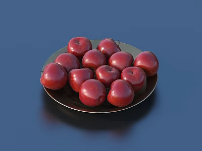 Fresh Red Apples on Black Plate Against Dark Blue Background 3d model