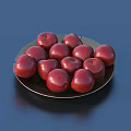 Fresh Red Apples on Black Plate Against Dark Blue Background 3d model