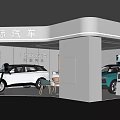 ENOVATE Car Showroom Displaying White And Blue SUV Vehicles With Modern Interior Design