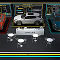 Modern Lynk & Co Car Showroom Featuring Three Vehicles Display Stand And Seating Tables
