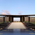 Modern Entrance Gate With Steps Lawn Lighting And Clear Blue Sky