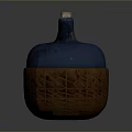Handcrafted Ceramic Jar With Blue Glazed Lid And Brown Textured Base