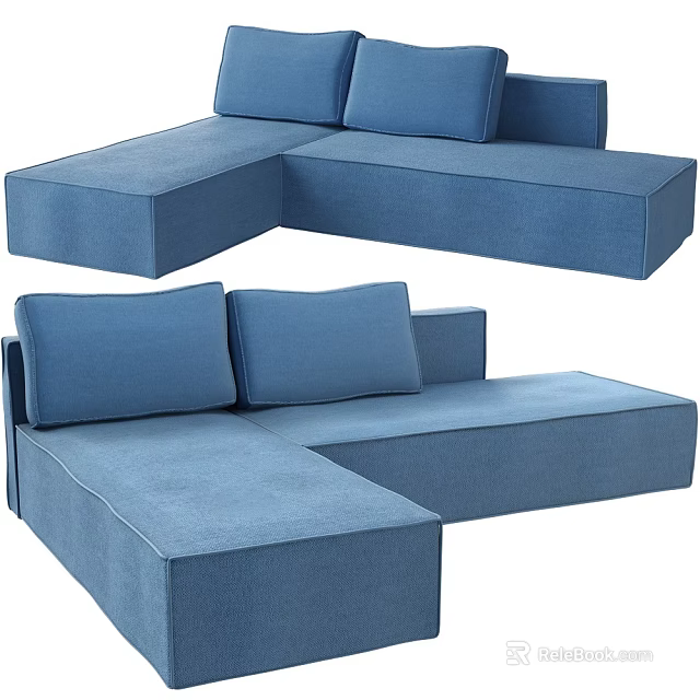 Modern Blue Fabric Sectional Sofa For Living Room With L Shaped Design And Soft Cushions 3d model 