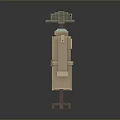 Block Style Mannequin Dressed In Trench Coat With Hat And Scarf On Wooden Stand