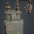 Vintage Industrial Mechanical Device With Pipes Valves And Rusty Metal Casing