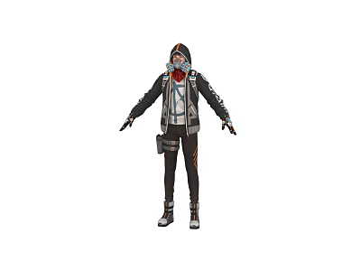Man Wearing Tactical Hooded Jacket With Goggles Utility Belt And Multiple Pockets Apparel Design 3d model