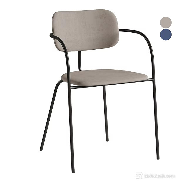 Modern Gray Velvet Accent Chair with Black Metal Armrests for Stylish Home Decor 3d model 