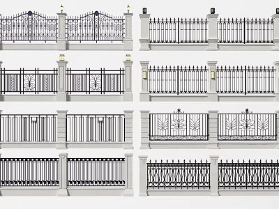 Various Decorative Iron Fence Designs With Ornate Railings And Posts 3d model