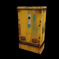 Yellow Rusty Industrial Control Box With Green Base And Metal Panel 3d model