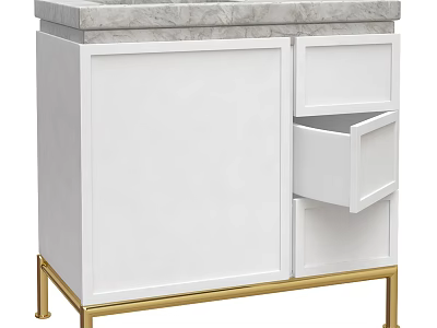 Modern White Bathroom Vanity With Gold Metal Legs Marble Countertop And Drawer Cabinet 3d model
