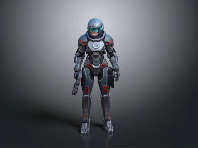 Futuristic Sci Fi Character In Advanced Armor With Helmet And Weapon 3d model