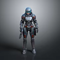 Futuristic Sci Fi Character In Advanced Armor With Helmet And Weapon